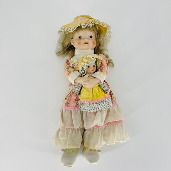 1979 Rare Vintage Albert E. Price Porcelain Doll Holding Baby Doll 17" Tall -GUC
